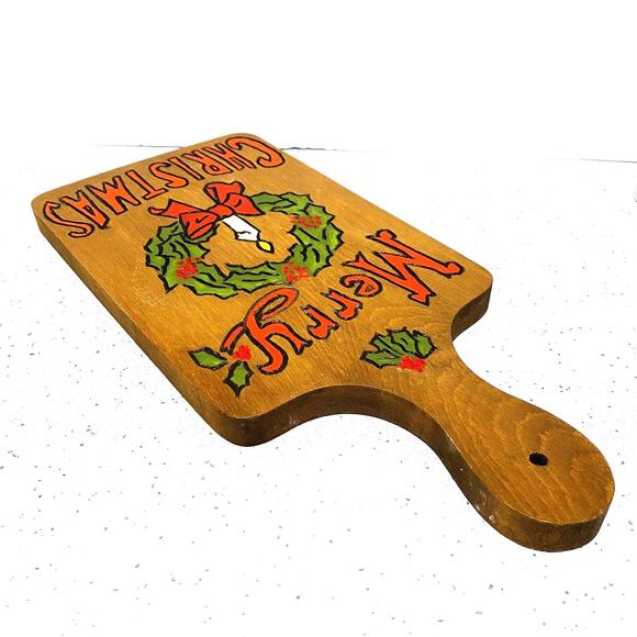 Retro 1970’s Christmas Holiday Hand Crafted Decor Cutting Board Colorful Wood - Picture 4 of 6